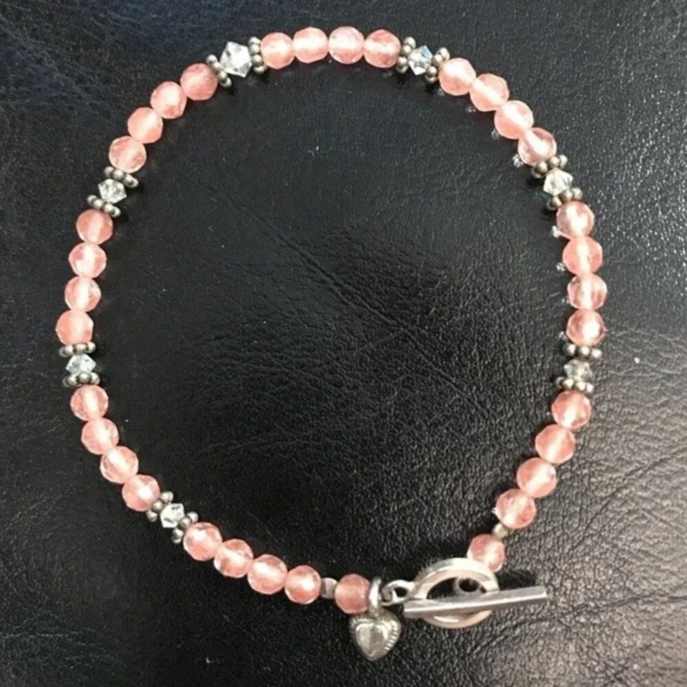 Vintage Handmade Strawberry Quartz Swarovski Crystal Sterling Silver Bracelet